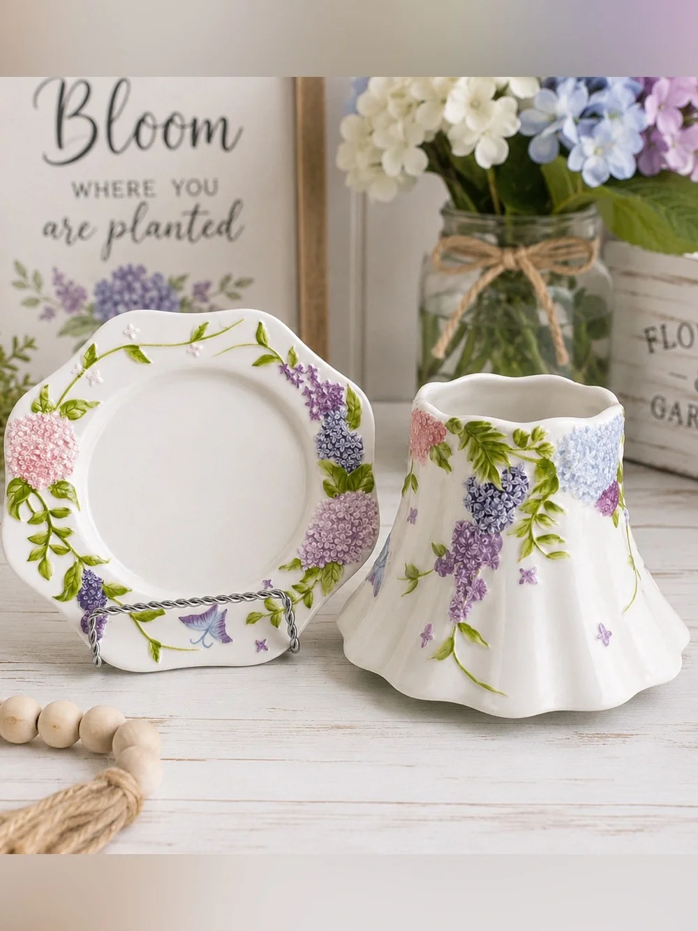 Yankee Candle Hydrangea Garden Shade & Plate Set Butterfly